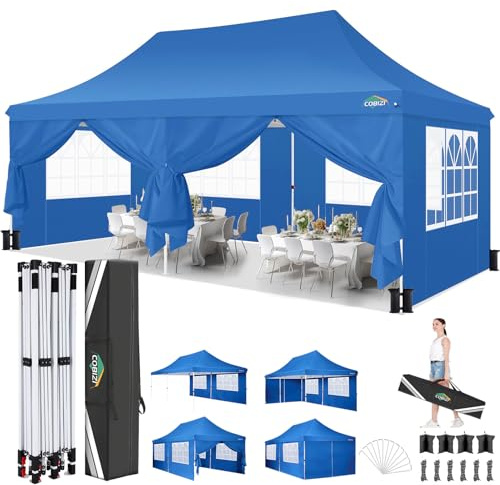 COBIZI Faltpavillon 3X6m Wasserdicht Stabil Pavillon 3x6m Partyzelt Faltbar | 3 Höhen, Anti-UV50+ Silberbeschichtet mit 6 Seitenwänden, 4 Sandsäcke, Gartenpavillon für Hochzeiten, Freien, Garten, Party.