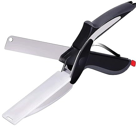 Hover Cutter 2in1 Kitchen Scissors & Cutting Board - Quickly Chop Fruits Vegetables Cheese & Meat - Great for Soups & Salads - Restaurant Grade - Vegetable Slicer Fruit Food Cutter Chopper