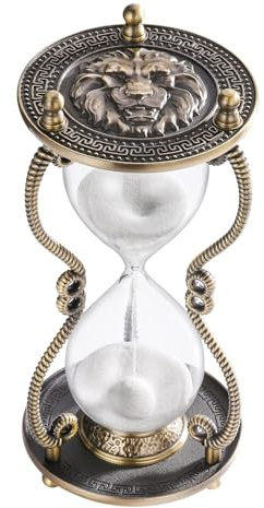 CNCJ Hourglass Sand Timer 60 Minute:Large Lion Brass Carved Sand Clock,Vintage White Sand Watch 60 Min,Unique Reloj De Arena,Hour Glass Sandglass for Gifts,Office,Desk Decorations