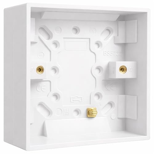 1 Gang 25mm Surface Pattress Box – Square 85x85mm White Back Box, BS5733 Compliant, Electrical Surface Mount Box