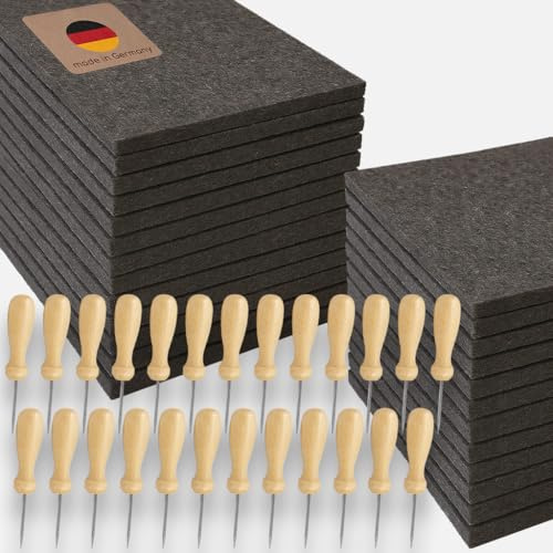 miki projekt 25 x Prickel Set – Made in Germany – 25 x Ergonomic Wooden Needles + 25 x Felting Pads (20 x 15 x 1 cm) – XXL Prickling Set for Groups – Safe Prickling