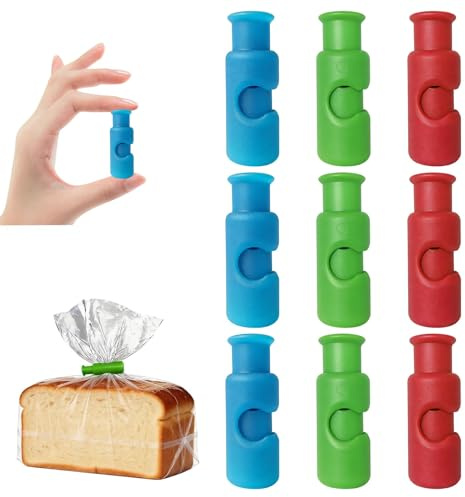 Pince Fermeture Sachet, Lot de 9 Clips Réutilisables en ABS, Fermeture par Pression pour Sacs à Pain et Sachets Alimentaires, Clips Cuisine Multicolores, 6 cm