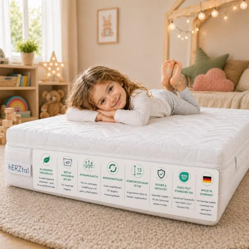 hERZtal Kindermatratze, Komfortschaum, 13 cm, Wendematratze, allergikerfreundlich, atmungsaktiv, Oeko-TEX® Standard 100, Made in Germany (120x200 cm)