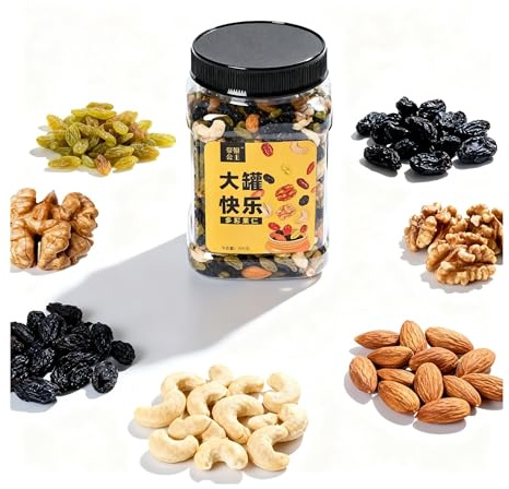 Conservas mixtas de 3 tipos de frutos secos y 2 tipos de frutos secos: anacardos, nueces, almendras, pasas y grosellas negras