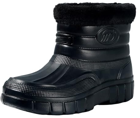Botas de lluvia con forro acogedor para hombre, botas de invierno acolchadas con cuello de piel sintética, botines gruesos para días fríos, paseos en el parque, Black, 41 1/3 EU