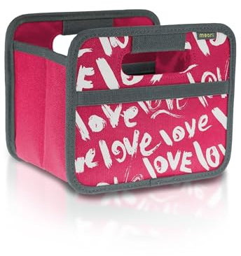 meori Faltbox Mini in Pink mit Motiv Love – Kleine Klappbox mit Griffen – Geschenkidee und Allzweck Aufbewahrungslösung - A100314 - 16,5 x 12,5 x 14 cm