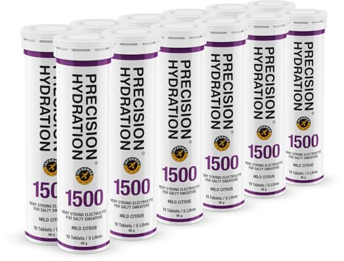 Precision Hydration Comprimés Électrolytes - Comprimés Hydratants Effervescents Multi-Force - Combat les Crampes - Faible en Calories, Sans Gluten (12 Tube, 1500mg/L - Violet Tube)