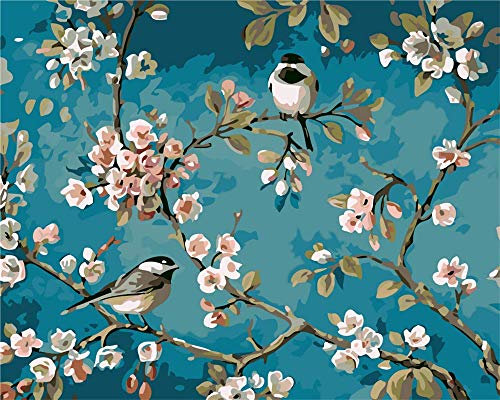 YEESAM ART Neuerscheinungen Malen nach Zahlen für Erwachsene Kinder - Blumen und Vögel Pfirsichblüte Elster 16x20 Zoll Leinen Segeltuch - DIY ölgemälde ölfarben Weihnachten Geschenke