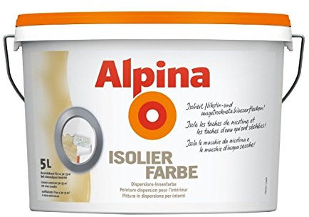 Alpina 5 Liter Isolierfarbe Ruß- & Nikotin, isoliert Nikotin, Ruß und Wasserflecken Weiß Matt