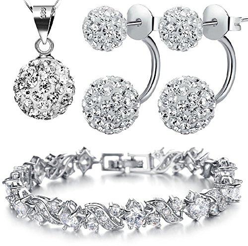Kim Johanson Damen Schmuckset *Queen* in Silber I Halskette mit Anhänger & Ohrringen aus 925 Sterling Silber I Armband rhodiniert I Mit weißen Kristallen besetzt inkl. Schmuckbeutel