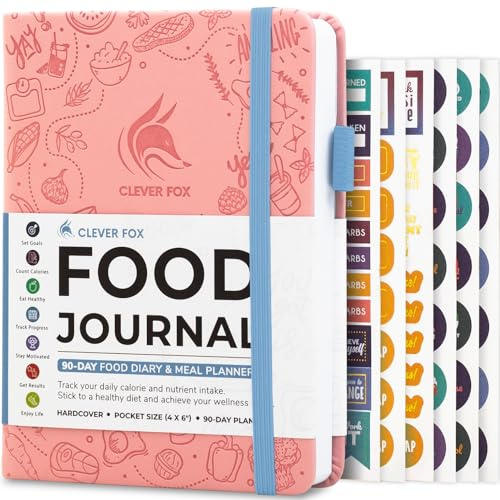 Clever Fox Food Journal fickstorlek – daglig matdagbok, måltidsspårare och planerare för handväska, kalori- och näringslogg, för att hålla fast vid en hälsosam kost och uppnå viktminskningsmål, 10 x