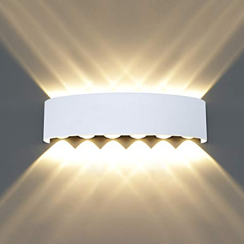 HAWEE 12W Modern Wandlampe LED Wandleuchte Up Down LED Wandbeleuchtung | Innen Außen, Aluminium, Wasserdicht IP65, für Badezimmer Treppen Veranda Flur Schlafzimmer Korridor Wohnzimmer