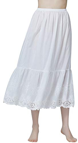 BEAUTELICATE Half Slip Underskirt for Women 100% Cotton A-line Petticoat with Lace Embroidery Summer Skirt Extender Anti-static Underslips(Crochet Lace - Ivory - 85cm, L)