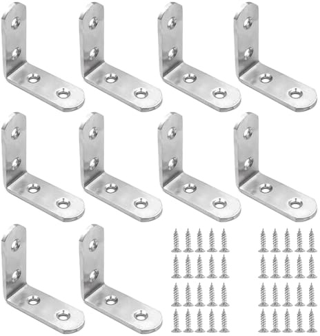 BuxiuGK 10 Stück Winkel Klammern 50x50x20mm Edelstahl L Rechtwinklige Winkelverbinder 90 Grad mit 40 Schrauben,Silber
