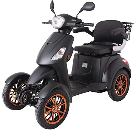 Electric Mobility Scooter 4 Wheeled Matt Black with Extra Accessories Package: Mobility Scooter Waterproof Cover, Phone Holder, Bottle Holder By Green Power JH500