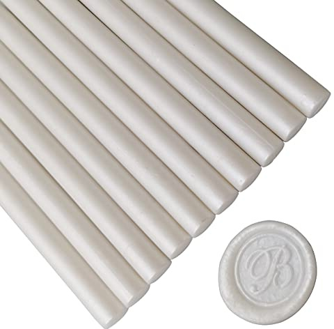 10 Stück Siegelwachsstäbe für Wachssiegel Stempel, AMTOL Siegellack Wachs Sticks für Klebe Pistole,ideal für Hochzeits Einladungen, Geschenk Verpackung,Karten Umschläge (Perlweiss)