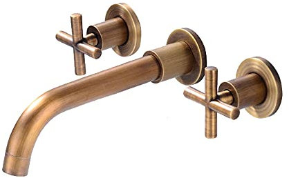 Mitigeur de Lavabo Encastré Mural Robinetterie Lavabo Double Poignée Pivotant Mitigeur Salle de Bain-Antique