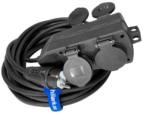 Hilark Electric Cable H07RN-F 3g2,5 mm (3x2,5 mm) Verlängerungskabel mit Schuko-Steckdosenblock Professional (20 Meter, schwarzem Schuko-Steckdosenblock)