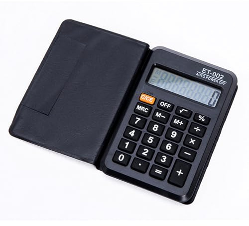 Pocket Calculator, 8-Digit Mini Basic Calculator with PU Cover, Black