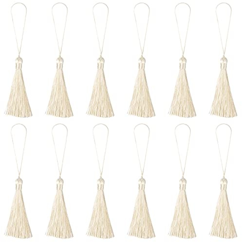 sourcing map 12Stk. 6.5 Lesezeichen Quasten Seidenweiche Mini Quaste mit Schlingen für Schlüsselanhänger Graduierung Handgemachtes DIY Bastel Zubehör Beige