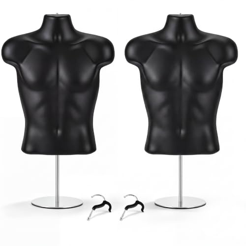 Geetery 2 Stück männliche Schaufensterpuppe Torso Kleid Form Mannequin Body T Shirt Display mit Ständer und Haken zum Aufhängen Hohle Rückseite Schaufensterpuppe Torso für Theke, Bastelausstellungen,