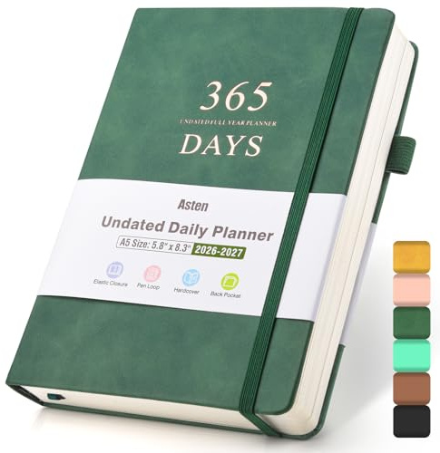 Asten planerare, odaterad daglig planerare med To Do List, 365 dagars planerare för ADHD vuxen, agenda, timplanerare anteckningsbok för målinställning, produktivitetsplanerare med kalender, 20 cm x 15