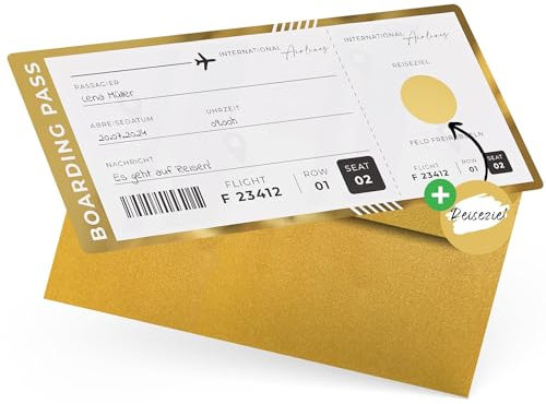 Heimonie Reisegutschein Flugticket mit Rubbelaufkleber-Bordkarte zum beschriften-Einzigartige ReiseGeschenk Verpackung-Boarding Pass Karte als Urlaub Gutschein oder Geschenkidee Reise zum freirubbeln