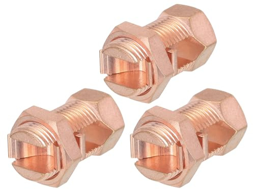 sourcing map Lot de 3 Connecteur de Jonction en Laiton pour Mise à la Terre | avec Boulon Fendu TJ-35 et Écrou Assorti pour Compléter la Mise à la Terre Des Fils Nus