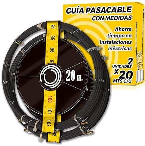 Guia Pasacables Profesional con Medidas Impresas de 4mm y 20 M de Cable - Pasacables Pared - Guía Cables con Medidas Impresas sobre la guía