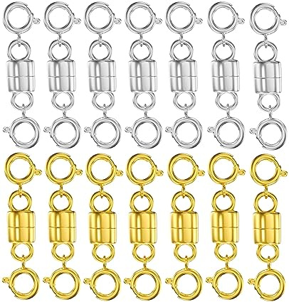 Clysoru Magnetic Necklace Clasps and Closures 14k Gold and Silver Two Spring Clasps Beads Chain Extender Necklaces Bracelet Safety Magnetic Locking Jewelry Clasp Converter (Silvery White)