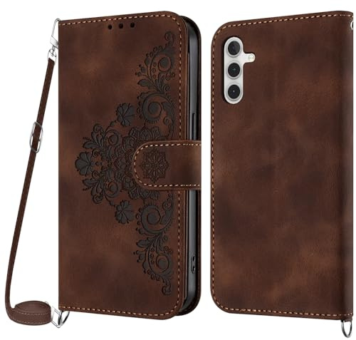 Netany Handykette Hülle für Samsung Galaxy A35 5G, Handyhülle für Galaxy A35 5G Hülle mit Kette Klappbar, PU Leder Necklace Klapphülle und Umhängeband Lanyard Schutzhülle mit Band (Braun)