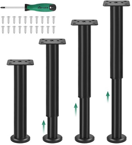 LYLIDIA Pied de Lit 25-42cm 4pcs Pieds de Meuble de Salle de Bain Pied Réglable pour Meuble Noir Pieds de Meubles Réglables en Métal Pieds de Sommier pour Canapé Pied de Table avec vis et Tournevis