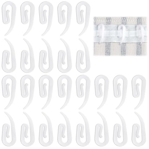 ALLisWE 100 Pezzi Ganci per Tende in Plastica Bianca 28 X 12 MM Gancetti Tende Gancio Tenda Rinforzato a Forma Di G Gancio Appendi Tende per Porta Finestra E Doccia Roulotte Accessori per La Casa