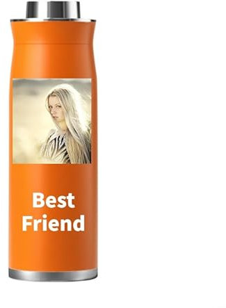 Seguire Personalized Travel Mug with Picture&Text,Customized Coffee Cup Travel Mug for Her Luxurious Thermal Vacuum Flask, Leakproof Tumbler, Coffee Mug with BPA Free Easy-Clean Lid, 600ml (Orange)