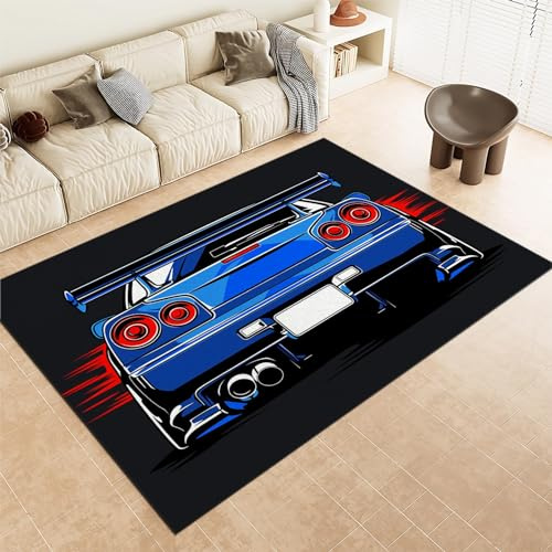 Azul Alfombra de área 60 x 90 cm Coche Deportivo de Dibujos Animados Moderna Mats de Puerta Estera del Piso Antideslizante, Balcón Baño Entrada del Corredor Alfombra De Piso Suave Alfombra