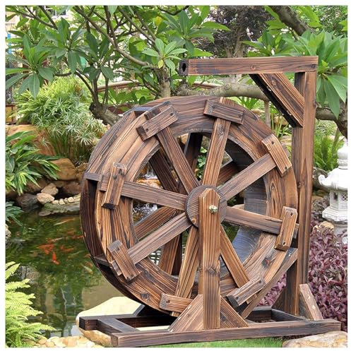 JTWWDM Hölzernes Wasserrad, Freistehender Brunnen Vintage-Landhaus-Teichdekor Zierbrunnen für Drinnen Und Draußen, Holz-Feng-Shui-Räder Wasserfall, Mit Wasserpumpe,20cm