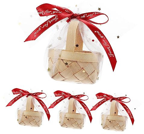 OFFSCH 4stücke Miniatur-korb Aus Mit -bowknoten Mini-haus-blumenkorb Holz Und -material Für Schreibtischdekoration Diy-ornament Für Frühlings Und Osterdekorationen