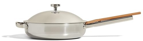 Our Place Titanium Always Pan Pro - 27cm (2.65L) No-Coating Nonstick Skillet | Tri-Ply Titanium & Stainless Steel | Safe for Oven, Induction & All Cooktops up to 535°C | Includes Spatula | Chrome