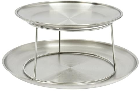 LOIRIIC Juego de platos de mariscos, plato doble de acero inoxidable, plato de té de la tarde, 2 pisos, plato para servir mariscos, bandejas de mariscos, soporte para alimentos con soporte