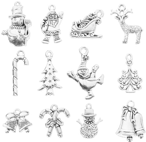 HOODANCOS 12Pcs Christmas Jewelry Charms Diy Pendants Alloy Christmas Tree Pendant Decorations for Necklace Bracelet Keychain Making