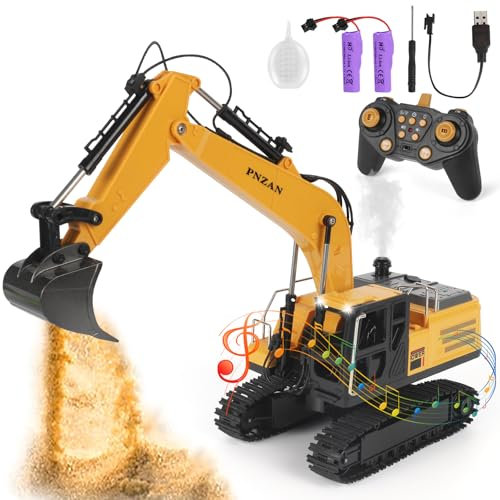 ZWOOS Ferngesteuerter Bagger, 14 Kanal Bagger Spielzeug, Sandspielzeug, Voll funktionsfähig Ferngesteuerter Bagger RC Traktor im Maßstab 1:16, Bagger Ferngesteuert mit Rauch-Simulation