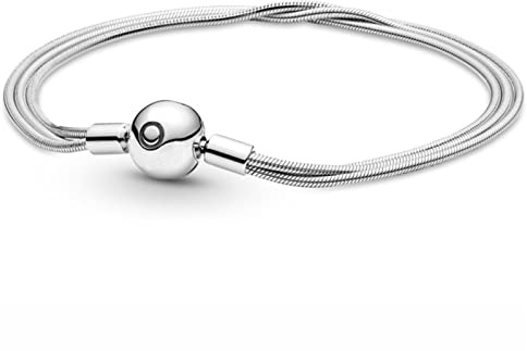 Armband Multi Three Thin Snake Chain Ball Clasp 925 Silver Armband Fit Fashion Bangle Bead Charm DIY Smycken Armband dam(Silver,18cm)