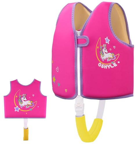 OSHYLE Schwimmweste für Kinder, Kleinkinder, Schwimmflügel, Weste mit Sicherheitsgurt, Auftriebshilfe (M-Unicorn, L(6-9))