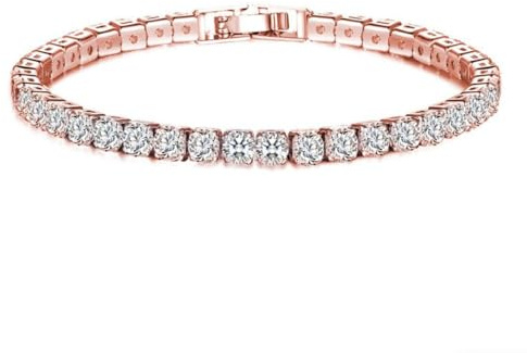 WATEFOER Pulsera de Tenis Plata Mujer, Chapado en Oro 18K 4mm Pulseras de Diamantes, Pulseras de Cristal Regalo para el Día de la Madre Cumpleaños Día de San Valentín (Oro rosa, 17cm)