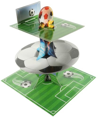 ifundom Soporte De Pastel De Fútbol De Papel De 3 Niveles Para Fiesta Temática Con Diseño Único De Exhibición De Postres 11.4X10X13 Pulgadas