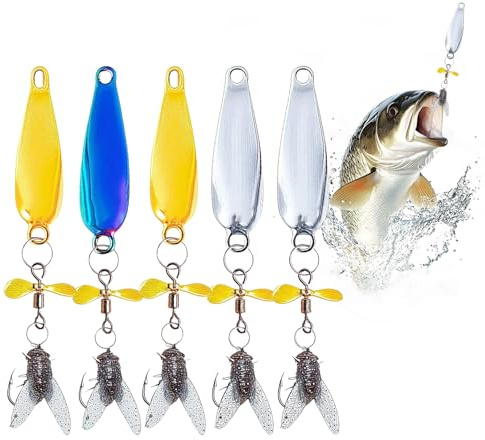 Leurres de Pêche pour Truite - Cuillères Hameçons Triples Eau Douce/Mer 5 Pièces - Kit Cuillers pour Rivière Lac Mer Truite Perche Brochet Silure