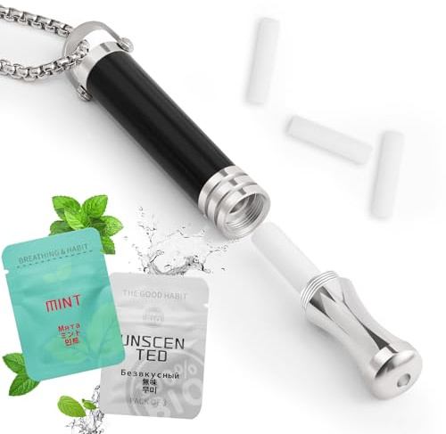 HOKHIM Rauchentwöhnung Kette mit 6 Gratis Filtern – Individuell einstellbarer Widerstand – Nikotinfreier Atemtrainer zur Stressreduktion & Atemübung – Raucherentwöhnung Hilfsmittel (Obsidian)