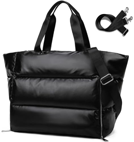 Mabecol Borsa Shopper Donna, Puffer Tote Bag Grande 35L, Borsa a Tracolla Regolabile, Borsa a Mano Elegante per Laptop 15.6, Lavoro, Università, Viaggi, Palestra, Yoga, Uso Quotidiano, Nero