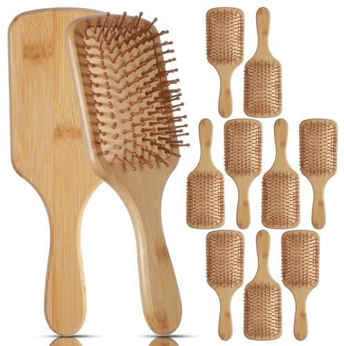 10 Pcs Bamboo Hair Brushes for Women Bulk Wooden Paddle Brush Scalp Massage Bamboo Bristle Anti Static Engraving DIY Gift for Wedding Birthday Party (9.65 x 3.35 inch, Natural)