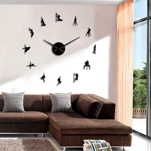 Pole Dance, orologio da parete gigante fai da te, sexy, per ragazze, spogliarellista, numeri adesivi, rubare tubo, ballerina, night club, decorazione moderna (nero, 119,4 cm)